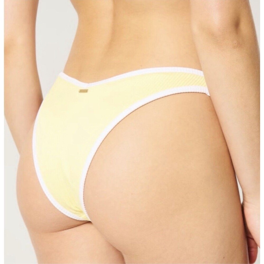 Hollister Womens Yellow Ribbed High-Leg V-Waist Cheekiest Bikini Bottom Size XXS